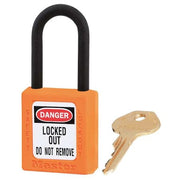 Lockout Padlock, Keyed Alike, Thermoplastic, Orange, 1 1/2 in Shackle Height, 1 1/2 in Body Width