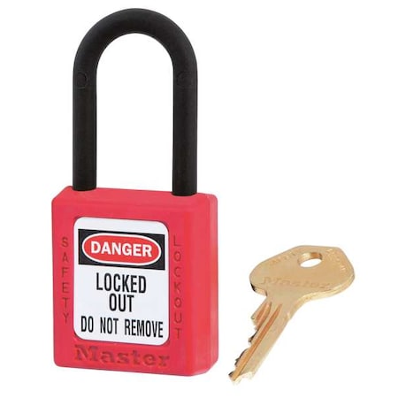 Lockout Padlock, Keyed Alike, Thermoplastic, Red, 1 1/2 in Shackle Height, 1 1/2 in Body Width