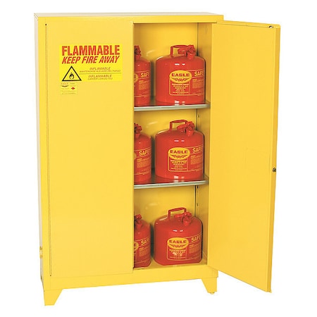 Hazardous Material Storage Cabinet, 60 gal, 2 Shelves, Steel, 34 in W x 69 in H x 34 in D, Yellow