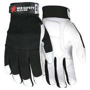 914 Mechanics Gloves, Goatskin Palm, Spandex Back, L, Black/White