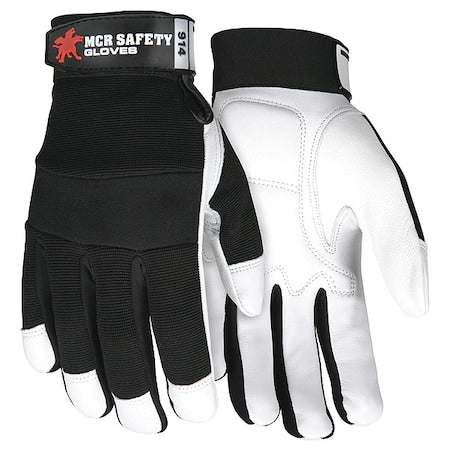 914 Mechanics Gloves, Goatskin Palm, Spandex Back, 2XL, Black/White