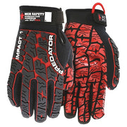 Predator Mechanics Gloves, Synthetic Leather Palm, Spandex Back, S, Black/Red