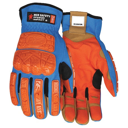 FF2930 Mechanics Gloves, Synthetic Leather Palm, Spandex Back, L, Beige/Blue