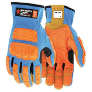 FF2931 Mechanics Gloves, Synthetic Leather Palm, Spandex Back, 2XL, Beige/Blue