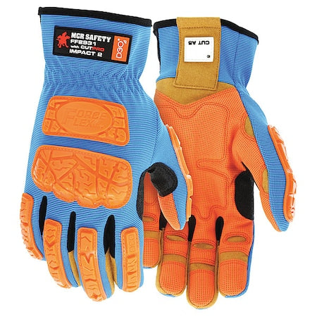 FF2931 Mechanics Gloves, Synthetic Leather Palm, Spandex Back, M, Beige/Blue