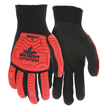 Coated Gloves, Nitrile, Dotted, Palm, 3 Abrasion Level, Black/Red/White, 2XL 12 PK