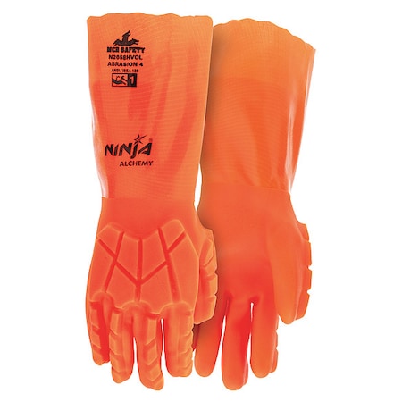 N2658HVO Chemical Resistant Gloves, PVC, 14 in L, 15 ga, Orange, L, 1 PR