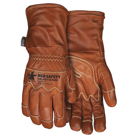 Leather Drivers Gloves, Gauntlet, Brown / Brown, L, 1 PR