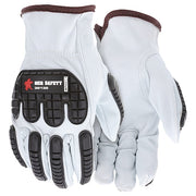Leather Drivers Gloves, Shirred Slip-On, White / White, M, 12 PK
