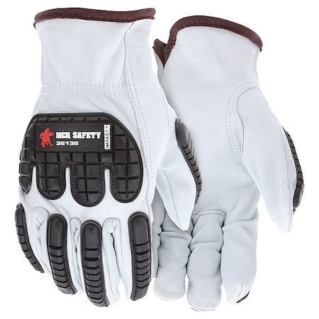 Leather Drivers Gloves, Shirred Slip-On, White / White, M, 12 PK
