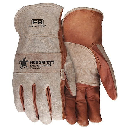 Leather Drivers Gloves, Cowhide ( Double Palm ), Shirred Slip-On, Keystone Thumb, Gray/Brown, XL