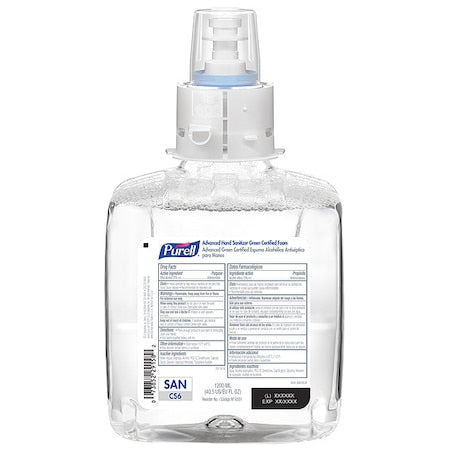 Hand Sanitizer, CS6 Series, Foam, Cartridge, 1,200 mL, Requires Dispenser, 6520-01, 2 PK