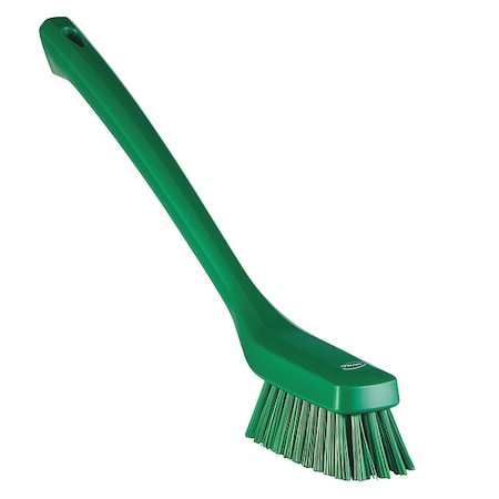 1 73/100 in W Scrub Brush, Stiff, 12 in L Handle, 4 33/100 in L Brush, Green, Plastic