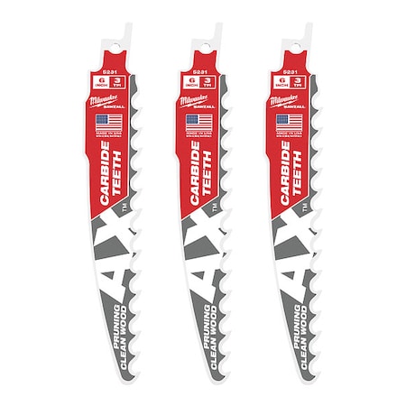 6 in. 3 TPI SAWZALL THE AX w/ CARBIDE TEETH Reciprocating Saw Blade for Pruning & Clean Wood (3 pk)