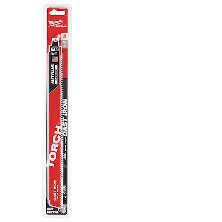 12 in. 8 TPI SAWZALL THE TORCH w/ NITRUS CARBIDE Reciprocating Saw Blade for Cast Iron & Metal, 5 PK