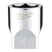 1/4 in. Drive 15mm Metric 6-Point Socket with FOUR FLAT Sides