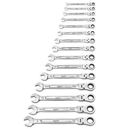 15 pc. SAE Flex Head Ratcheting Combination Wrench Set