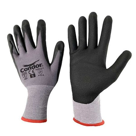 Coated Gloves, Nitrile, Sandy, Palm, 4 Abrasion Level, Black/Gray, 2XS (5) 1 PR