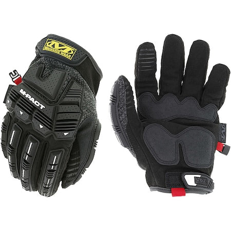 Mechanics Gloves, Synthetic Leather Back, Hook-and-Loop, Black/Gray, 12
