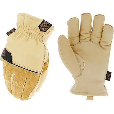 Cold-Insulated Leather Gloves, Cowhide, Shirred Slip-On, Keystone Thumb, Gunn Cut, Beige / Beige, 8