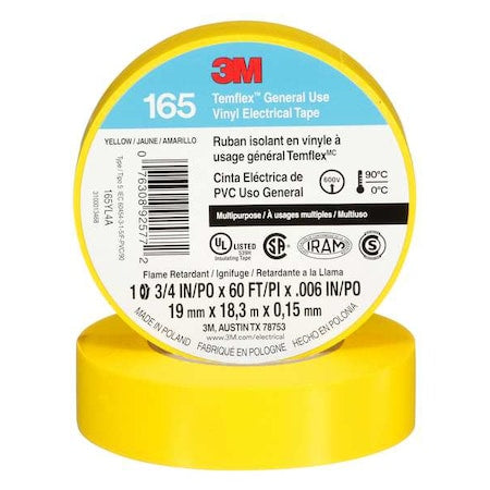 ElectricalTape,Vinyl,Yellow,20ydL,3/4inW