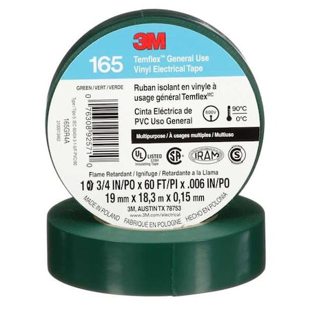 ElectricalTape,Vinyl,Green,20ydL,3/4inW