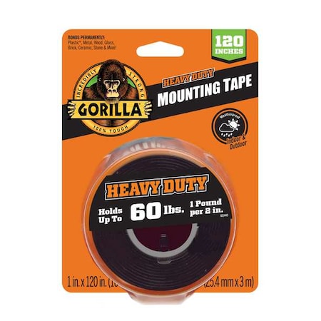 Double Sided Mounting Tape, 1 in W x 120 in L, 43 mil Thick, Black, 1 Pk