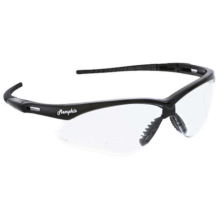 Memphis Reader Safety Glasses, Black Wraparound Frame, 2.5 Diopter, Clear Lens, Universal