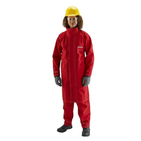Lab Coat, Polyester, Hook-and-Loop, Zipper, Red, XL