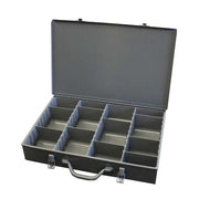 Large, adjustable opening, compartment box, comfort grip handle
