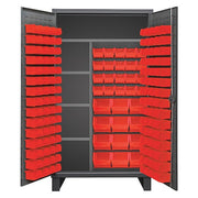 Maintenance Cabinet, 4 shelves, flush doors, 156 red bins