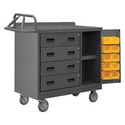 Mobile bench cabinet, 4 drawer, 10 bins, lockable storage cabinet