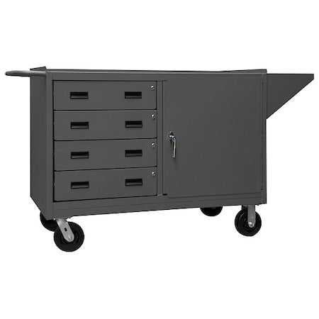 Mobile Bench Cabinet, steel top, 1 door, 1 shelf, 4 drawers