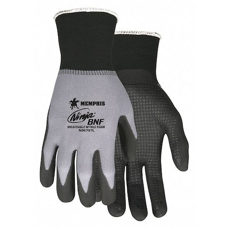 Coated Gloves, Nitrile, Dotted, Palm, Not Tested Abrasion Level, Gray, M 1 PR