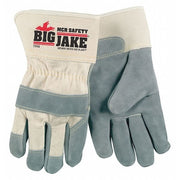Leather Palm Gloves, Safety Cuff, Wing Thumb, White, L, 1 PR