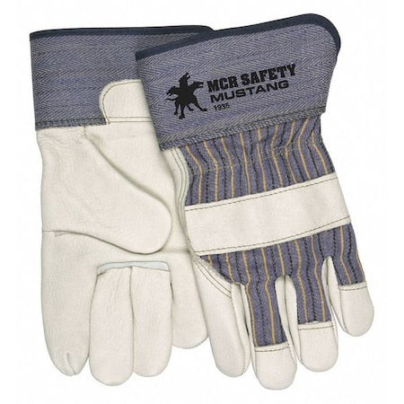 Leather Palm Gloves, Rubberized Safety Cuff, Wing Thumb, White, Xl, 1 PR