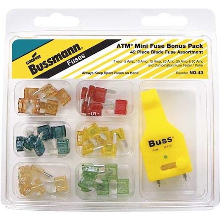 Automotive Fuse Kit, ATM Series, 42 Fuses Included, K Class, 5 to 30A, Not Rated