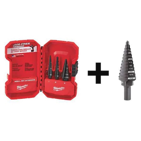 4-Piece Step Drill Bit Set: No. 1 & No. 2 Step Drill Bit, No. 4 Step Drill Bit (2), Carrying Case