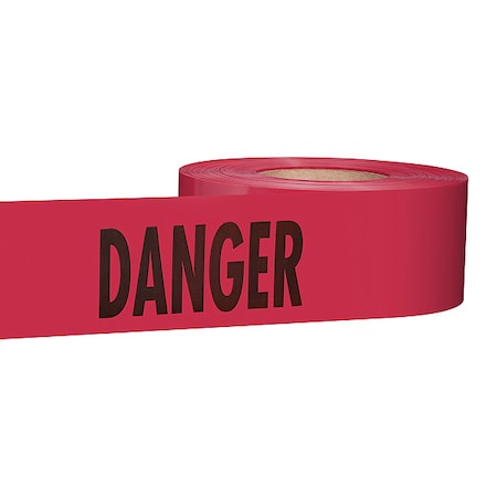 Barricade Tape, DANGER DANGER, Red/Black, 3 in Wide x 1000 ft Length, Plastic, 2 mil