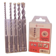 5PC 3/16, 1/4, 5/16, 3/8, 1/2X6IN HSS Carbide-Tipped SDS-Plus 2-Flute Masonry Drill Set CLE 1821