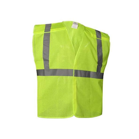 Hi-Vis Safety Vest 2XL Class 2 X Back, ,Hook and Loop 0 Pockets, No Mic Tab, {delete}