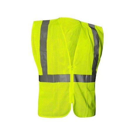 High-Visibility Vest, ANSI Class 2, Polyester Mesh, U Back Stripe, Zipper, Lime, XL