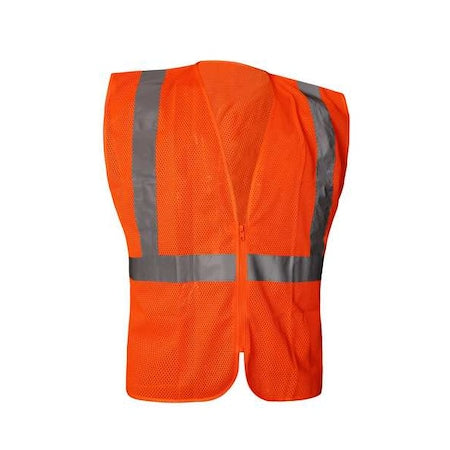 High-Visibility Vest, ANSI Class 2, Polyester Mesh, U Back Stripe, Zipper, Orange, 4XL
