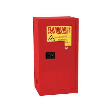 Hazardous Material Storage Cabinet, 16 gal, 1 Shelves, Steel, 23 1/4 in W x 44 in H x 18 in D, Red