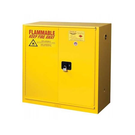 Hazardous Material Storage Cabinet, 40 gal, 3 Shelves, Steel, 43 in W x 44 in H x 18 in D, Yellow