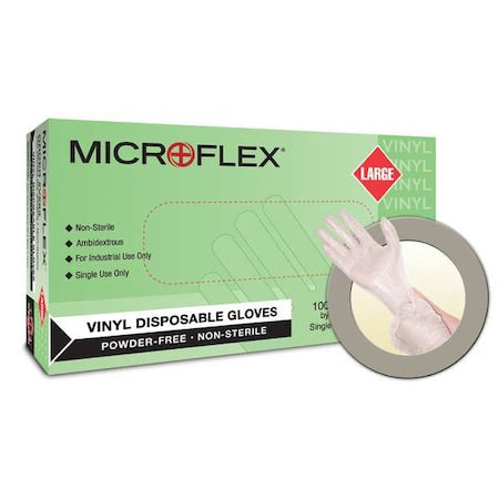 Microflex V28, Disposable Gloves, 2.8 mil Palm, Vinyl, Powder-Free, L ( 9 ), 100 PK, Clear