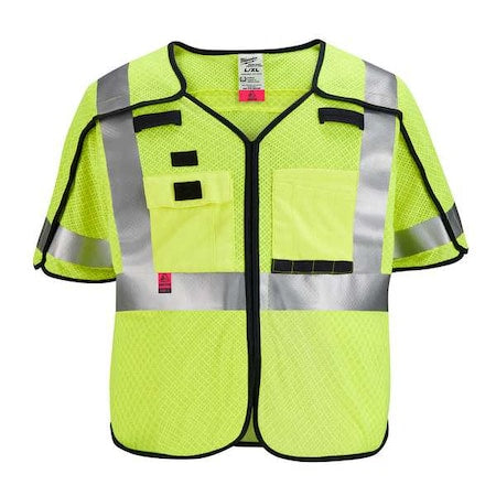 AR/FR Cat.1 High Visibility Vest w/Sleeves 4XL, 5XL Class 3 X Back, ,Hook and Loop 10 Pockets, No