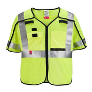 AR/FR Cat.1 High Visibility Vest w/Sleeves 2XL, 3XL Class 3 X Back, ,Hook and Loop 10 Pockets, No