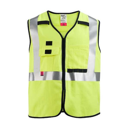 AR/FR Cat.1 High Visibility Vest 4XL/5XL Class 2 U Back, ,Hook-and-Loop 10 Pockets, 2 Mic Tab, No
