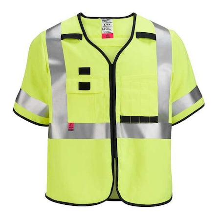 AR/FR Cat.1 High Visibility Vest w/Sleeves S, M Class 3 U Back, ,Hook and Loop 10 Pockets, No